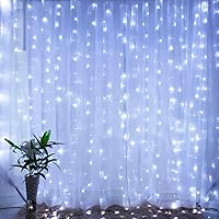 Brightown Hanging Window Curtain Lights 9.8 Feet Dimmable, Connectable with 300 Led, Remote, 8 Lighting Modes, Timer for Bedroom Wall Party Indoor Outdoor Decor, Pure White (Curtain is Not Included)
