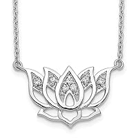 12mm 14k White Gold Lab Grown Diamond Lotus Flower Necklace 18 Inch Jewelry for Women