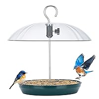 Kingsyard Adjustable Platform Bird Feeder for Outdoors Hanging, Metal Tray Bird Feeder with Dome Top, Attract Bluebirds Cardinals Goldfinches (Green)