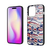 Patriotic Stars Strips Independence Day Printed Case for iPhone 14 Pro Max Cases 6.7 Inch - Tempered Glass Shockproof Protective Phone Case Cover for iPhone 14 Pro Max,Not Yellowing