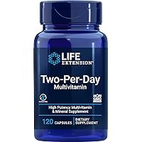 Life Extension Two-Per-Day High Potency Multivitamin & Mineral Supplement - Vitamins, Minerals, Plant Extracts, Quercetin, 5-MTHF, Folate & More - Gluten-Free, Non-GMO - 120 Capsules