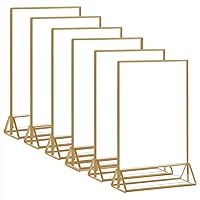 Acrylic Gold Sign Holder, 5x7 Gold Acrylic Picture Frames Clear Double Sided Menu Holder for Wedding Table Number 6 Pack
