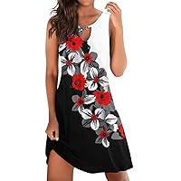 Summer Dresses for Women Loose Dress Sleeveless Floral Print V Neck Sundress Casual Beach Dress A Line Dress
