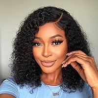 Curly Lace Front Human Hair Natural Color 13x6 Lace Front Deep Curly HD Crystal Lace Free Part Glueless Bleached knots 150% Remy Curly Virgin Hair Wigs Side Part Curly Short Bob Hair Wigs