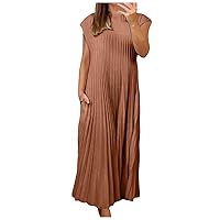 Maternity Dress for Photoshoot,Women 2024 Fashion Casual Spring and Autumn Round Neck Sleeveless Pleated Dress