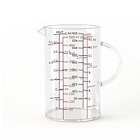 77L Glass Measuring Cup, [Double-Sided Measuring Scale, Insulated handle, V-Shaped Spout], High Borosilicate Glass Measuring Cup for Kitchen or Restaurant, Easy To Read, 500 ML (0.5 Liter, 2 Cup)