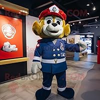 Navy Fire Fighter mascot costume character dressed with a Cardigan and Headbands