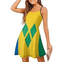 Saint Vincent and The Grenadines Flag Sling Dress Fashion Swing Mini Sundress Tank T Shirt Dresses for Women