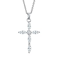 Bling Jewelry Bridal Exquisite Delicate Marquise and Baguette-Cut AAA Cubic Zirconia Religious Cross Pendant Necklace For Women Teens .925 Sterling Silver