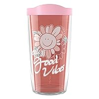 Tervis Only Good Vibes Floral Made in USA Double Walled Insulated Tumbler Travel Cup Keeps Drinks Cold & Hot, 16oz, Classic