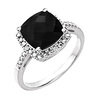 14k White Gold Simulated Onyx Onyx and .03 Dwt Diamond Ring Size 6.5 Jewelry for Women