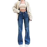 Women's High Rise Bell Bottom Jeans Trendy Denim Tummy Control Wide Leg Flare Denim Pants Stretch Skinny Stretchy Mom