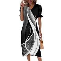 Dresses for Women 2024 Summer Elegant Wrap V Neck Casual Short Sleeve Buttons Ruched Hawaiian Maxi Beach Party Dress