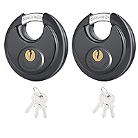 DAYGOS Waterproof Keyed Padlock, 3/8 Inch Shackle, Stainless Steel Disc Storage Locks with Keys for Outdoor Use, 2 Pack, Black