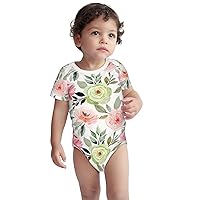 Green And Pink Watercolor Floral Baby Bodysuit Short-Sleeve Baby Jumpsuits Breathable One-Piece For Newborn Infant