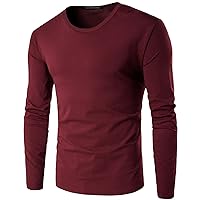 Men's Oversized Cotton Long Sleeve T-Shirt Tops Loose fit Soft Crewneck Basic Pullover Sweatshirt Plus Size Shirts (Wine Red,3X-Large)