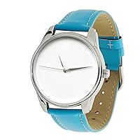 Minimal Blue Band Watch Unisex Wrist Watch, Quartz Analog Watch with Leather Band