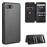 for BlackBerry KEY2 Flip Case, Carbon Fiber PU + TPU Hybrid Case Shockproof Wallet Case Cover with Strap,Kickstand