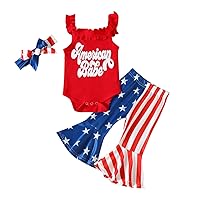 Gift Set for Baby Girl Infant Girls Sleeveless Independence Day 4 of July Letter Printed Ribbed Romper (Red, 3-6 Months)