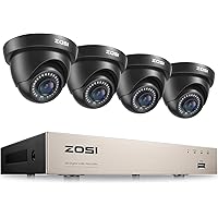 ZOSI 8CH H.265+ 2MP Home Security Camera System,5MP Lite 8 Channel CCTV DVR and 4pcs 1080P 1920TVL Outdoor Indoor Surveillance Dome Camera,80ft Night Vision,Motion Alerts,Remote Access