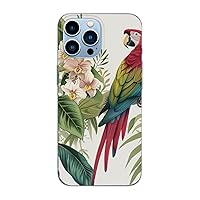 Tropical Flower Leaf Parrot Printed Magnetic Case for iPhone 13 Pro Case Frosted Shockproof Clear Phone Case Cover 6.1 Inch,High-Speed Charging,Acrylic Back,Not Yellowing
