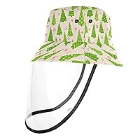 Outdoor Hat with Full Face Shield Detachable Bucket Hat UV Sun Protection Fisherman Cap Dustproof for Boys and Girls, 21.2 Inch for Kids Christmas Tree Green Eve Pattern