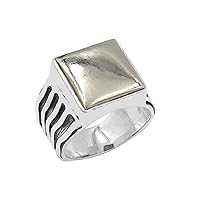 Gemstone Signet Ring for Men, 925 Sterling Silver Pyrite Ring Statement Ring Wedding Ring