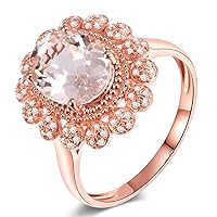 Unique Amazing Natural Morganite Gemstone Brilliant Diamond Solid 14K Rose Gold Wedding Engagement Ring for Women