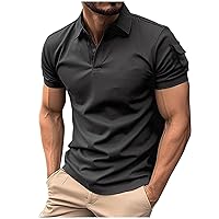 Mens Polo Shirts Short Sleeve Slim Fit Golf Casual Tee Shirts Classic Muscle Men's Lapel Collar Tops 3 Button Pullover