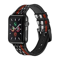 CA0767 Firefighter Thin Red Line Flag Leather & Silicone Smart Watch Band Strap for Apple Watch iWatch Size 38mm/40mm/41mm