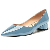 Womens Pointed Toe Patent Office Casual Slip On Chunky Low Heel Pumps Shoes 1.5 Inch