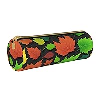 Color Leaf Pencil Case Bag Pouch Pu Leather Round Small Capacity Pen Pouch Storage Bag With Zipper