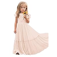 Boho Flower Girl Ruffle Chiffon Dress Lace Embroidery First Communion Dress Ruched A-Line Long Wedding Party Dresses