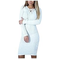 Sweater Dresses for Women 2023 Trendy Fashion Long Sleeve Sweater Long Dress Bandage Slit Slim Dress