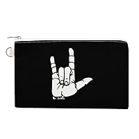 ASL American Sign Language I Love You Women's Canvas Coin Purse Change Pouch Zip Wallet Bag