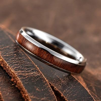 THREE KEYS JEWELRY 4mm 6mm 8mm Titanium/Tungsten Wedding Band for Men Women  Santos Rosewood Wood Inlay Engagement Ring