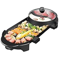 Hot Pot with Grill, Korean BBQ Grill Indoor Hotpot Pot Electric Combo, Shabu Shabu Pot with Divider KBBQ Grill Smokeless Non-stick Separate Dual Temperature Control, for 2-12 People, 110V