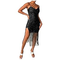 Sparkly Sequin Mini Wrap Dress for Women V-Neck Long Puff Sleeve Glitter Clubwear Party Outfits Dress Homecoming Prom