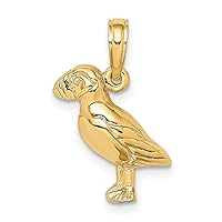 Real and Solid 14K Yellow Gold 2-D Polished and Textured Puffin Bird Charm