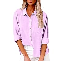 Your Orders Cotton Linen Button Down Shirts for Women Long Sleeve Collared Work Blouse Trendy Loose Fit Summer Tops with Pocket
