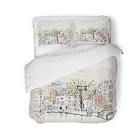 Duvet Cover Set Twin Size Amsterdam Holland Netherlands Europe View of Old Center Bicycles 3 Piece Microfiber Fabric Decor Bedding Sets for Bedroom