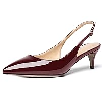 Women's Sexy Patent Dating Slingback Pointed Toe Slip On Kitten Low Heel Pumps Shoes 2 Inch