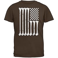Old Glory Halloween Skeleton Bones American Flag Brown Adult T-Shirt - Medium