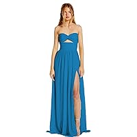 Strapless Chiffon Prom Dress Sexy High Split Backless Cocktail Party Dress Off Sholder Long Homecoming Dress