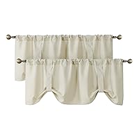 Tie Up Curtain Valance Window for Living Room, Adjustable Balloon Rod Pocket Drape Valence, Set of 2, W 54 X L 20 Inch, Nature