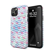 Compatible with iPhone 12 Pro Max Case Holographic Trippy Pink Flamingo Blue Waves Good Vibes Summer Pattern Heavy Duty Shockproof Dual Layer Hard Shell + Silicone Protective Cover