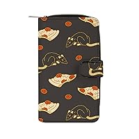 Pizza and Rats Womens Wallet Leather Card Holder Purse RFID Blocking Bifold Clutch Handbag with Zipper Pocket