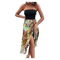 TINMIIR Summer dresses for Women 2022 Tropical Print Wrap Long Sleeveless A-Line Dress (Color : Multicolor, Size : X-Small)