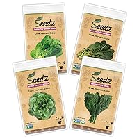 Garden Greens Seeds Bundle - Kale, Lettuce, Spinach, and Collard Greens Organic Seeds for Planting - Made in USA