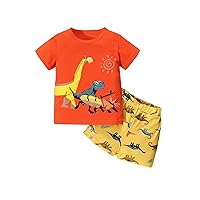 Floerns Toddler Boy's Graphic 2 Piece Sets Short Sleeve Tee Shirts Elastic Track Shorts